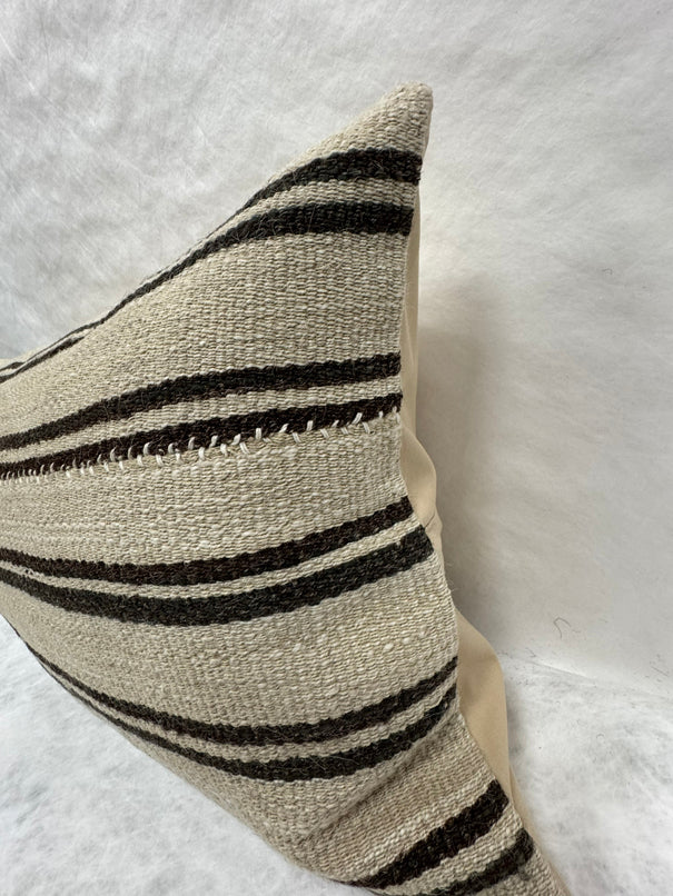 Turkish Hemp Pillow Cushion Natural Beige Black Pillow Cushion Cover 16" x 24" #30188