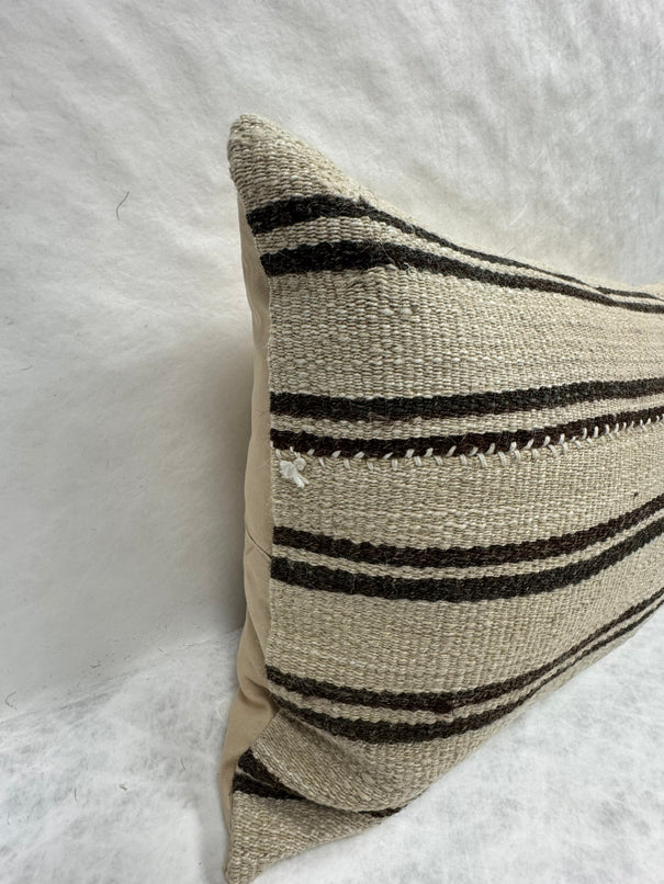 Turkish Hemp Pillow Cushion Natural Beige Black Pillow Cushion Cover 16" x 24" #30188