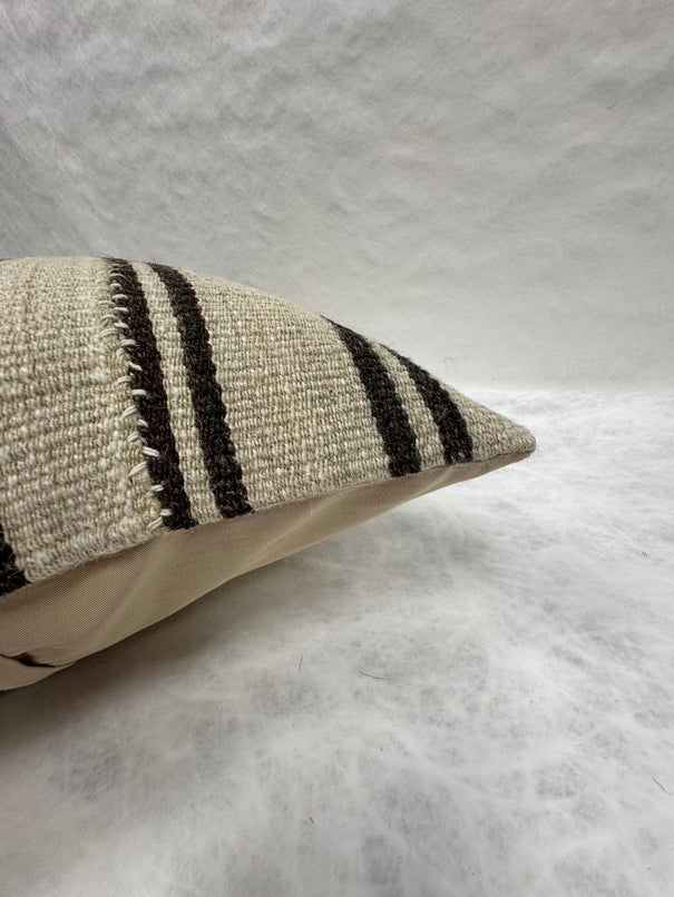 Turkish Hemp Pillow Cushion Natural Beige Black Pillow Cushion Cover 16" x 24" #30188