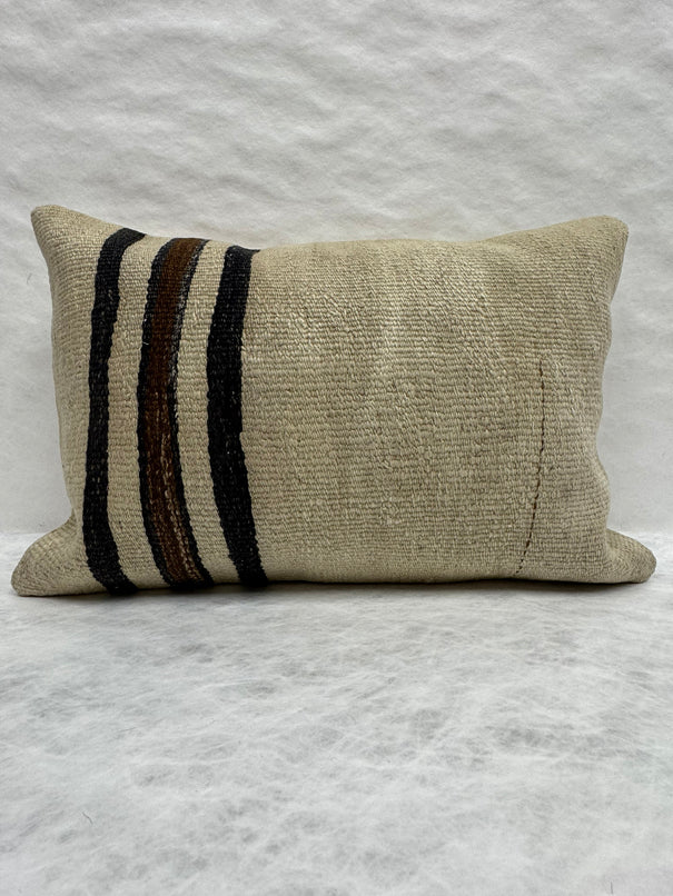 Turkish Hemp Pillow Cushion Natural Beige Black Pillow Cushion Cover 16" x 24" #30186