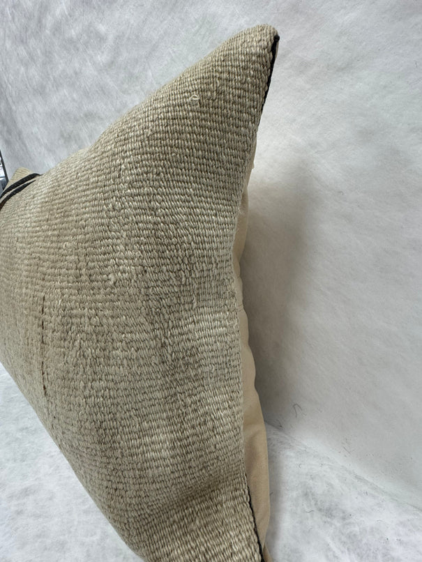 Turkish Hemp Pillow Cushion Natural Beige Black Pillow Cushion Cover 16" x 24" #30186
