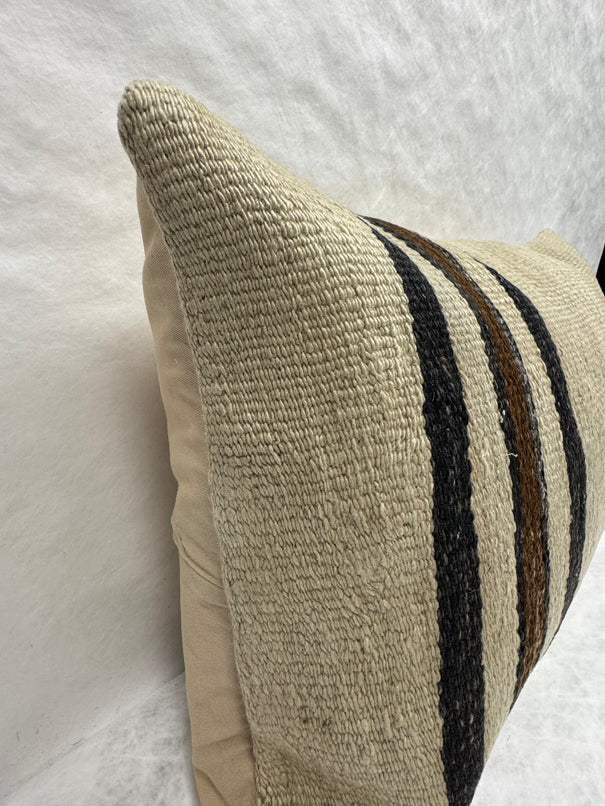 Turkish Hemp Pillow Cushion Natural Beige Black Pillow Cushion Cover 16" x 24" #30186