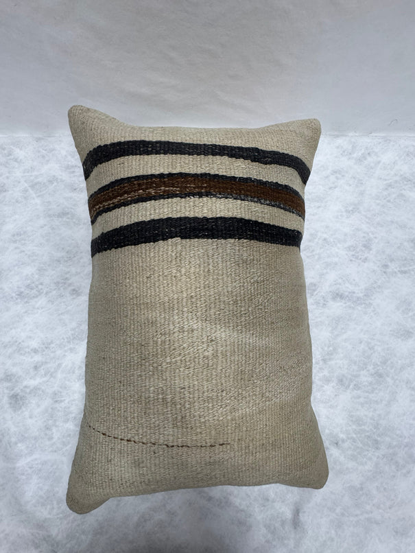 Turkish Hemp Pillow Cushion Natural Beige Black Pillow Cushion Cover 16" x 24" #30186