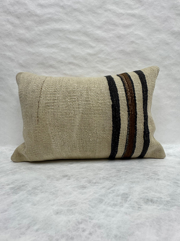 Turkish Hemp Pillow Cushion Natural Beige Black Pillow Cushion Cover 16" x 24" #30186