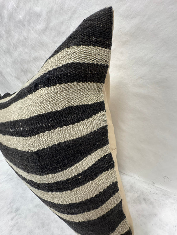 Turkish Hemp Pillow Cushion Natural Beige Black Pillow Cushion Cover 16" x 24" #30194