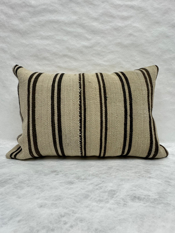 Turkish Hemp Pillow Cushion Natural Beige Black Pillow Cushion Cover 16" x 24" #30203