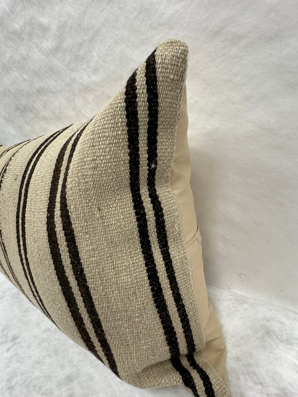 Turkish Hemp Pillow Cushion Natural Beige Black Pillow Cushion Cover 16" x 24" #30203