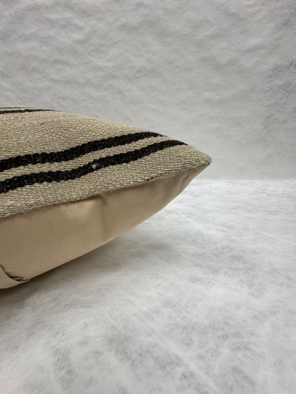 Turkish Hemp Pillow Cushion Natural Beige Black Pillow Cushion Cover 16" x 24" #30203