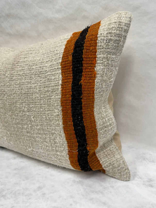 Turkish Hemp Pillow Cushion Natural Beige Rust Pillow Cushion Cover 16" x 24" #30106