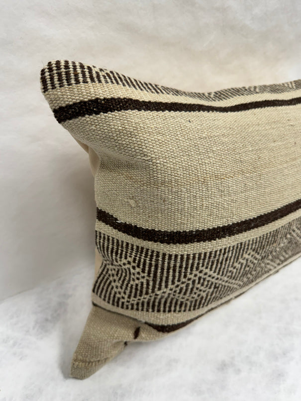 Turkish Hemp Pillow Cushion Natural Beige Dark Brown Pillow Cushion Cover 16" x 24" #30116