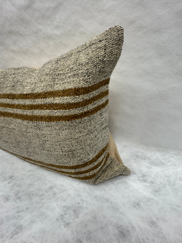 Turkish Hemp Pillow Cushion Natural Beige Rusty Brown Pillow Cushion Cover 16" x 24" #30117
