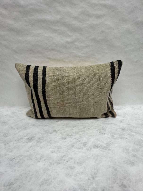 Turkish Hemp Pillow Cushion Natural Beige Black Pillow Cushion Cover 16" x 24" #30092