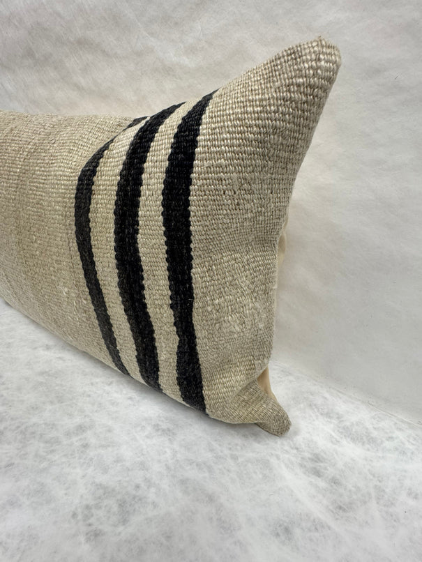 Turkish Hemp Pillow Cushion Natural Beige Black Pillow Cushion Cover 16" x 24" #30092