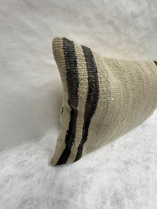 Turkish Hemp Pillow Cushion Natural Beige Black Pillow Cushion Cover 16" x 24" #30092