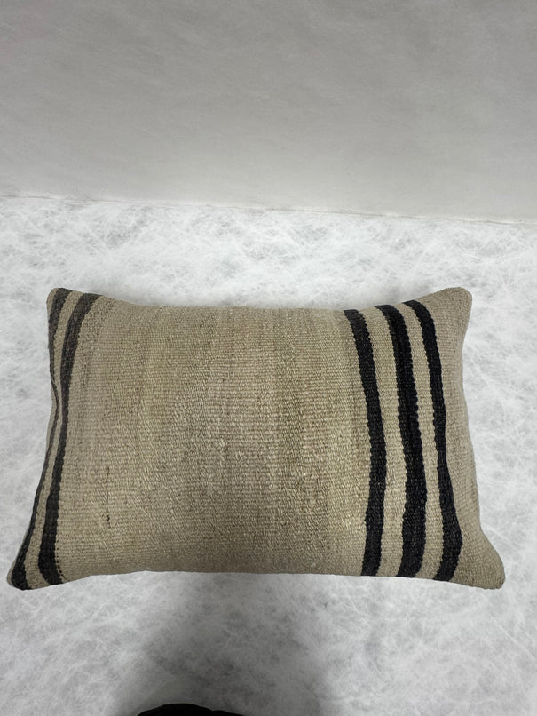 Turkish Hemp Pillow Cushion Natural Beige Black Pillow Cushion Cover 16" x 24" #30092
