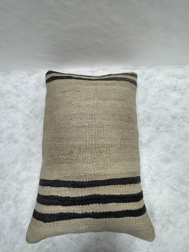Turkish Hemp Pillow Cushion Natural Beige Black Pillow Cushion Cover 16" x 24" #30092