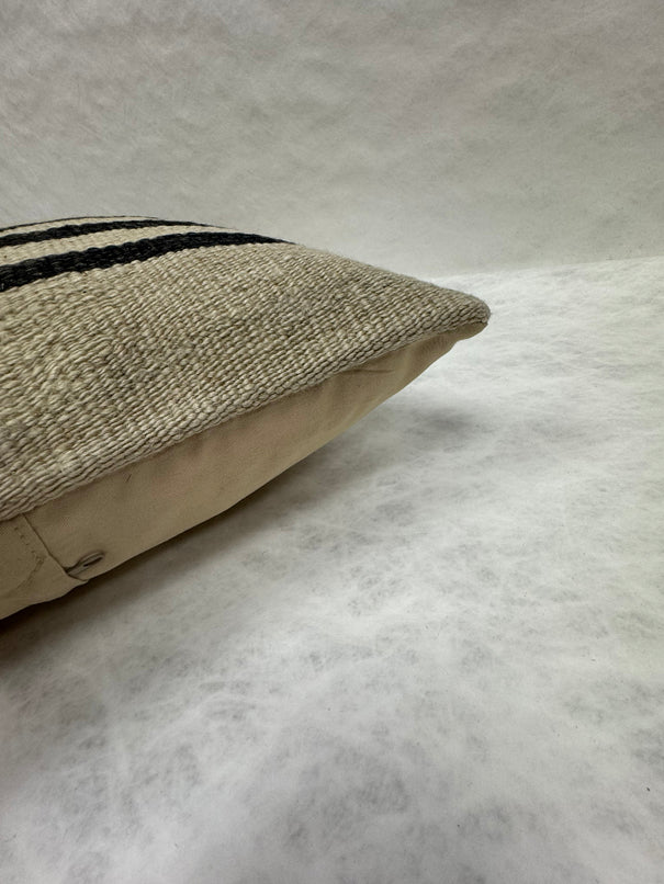 Turkish Hemp Pillow Cushion Natural Beige Black Pillow Cushion Cover 16" x 24" #30092