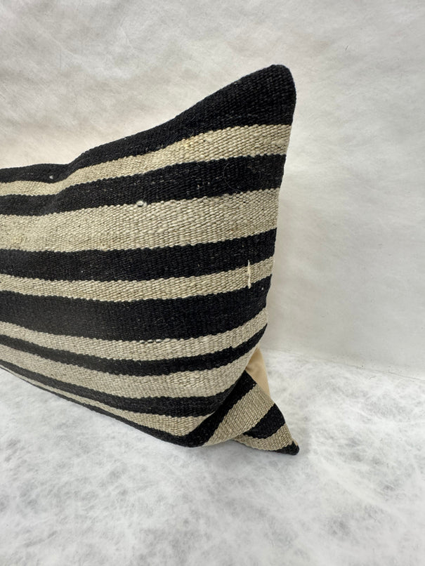 Turkish Hemp Pillow Cushion Natural Beige Black Pillow Cushion Cover 16" x 24" #30093