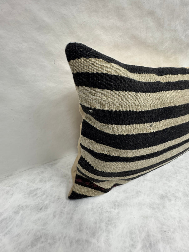 Turkish Hemp Pillow Cushion Natural Beige Black Pillow Cushion Cover 16" x 24" #30093