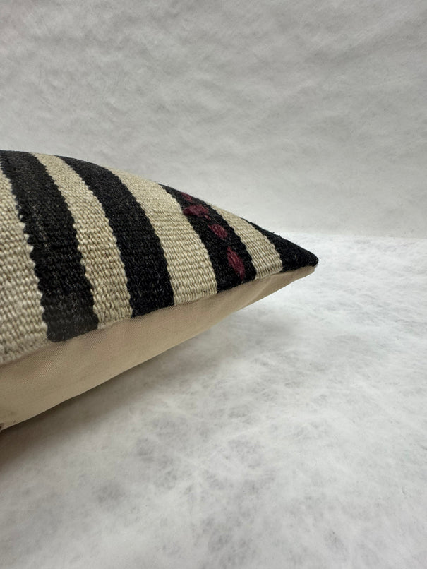 Turkish Hemp Pillow Cushion Natural Beige Black Pillow Cushion Cover 16" x 24" #30093
