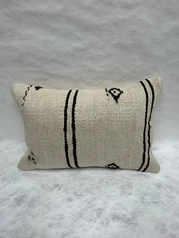 Turkish Hemp Pillow Cushion Natural Beige Black Pillow Cushion Cover 16" x 24" #30086