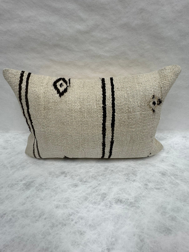 Turkish Hemp Pillow Cushion Natural Beige Black Pillow Cushion Cover 16" x 24" #30086