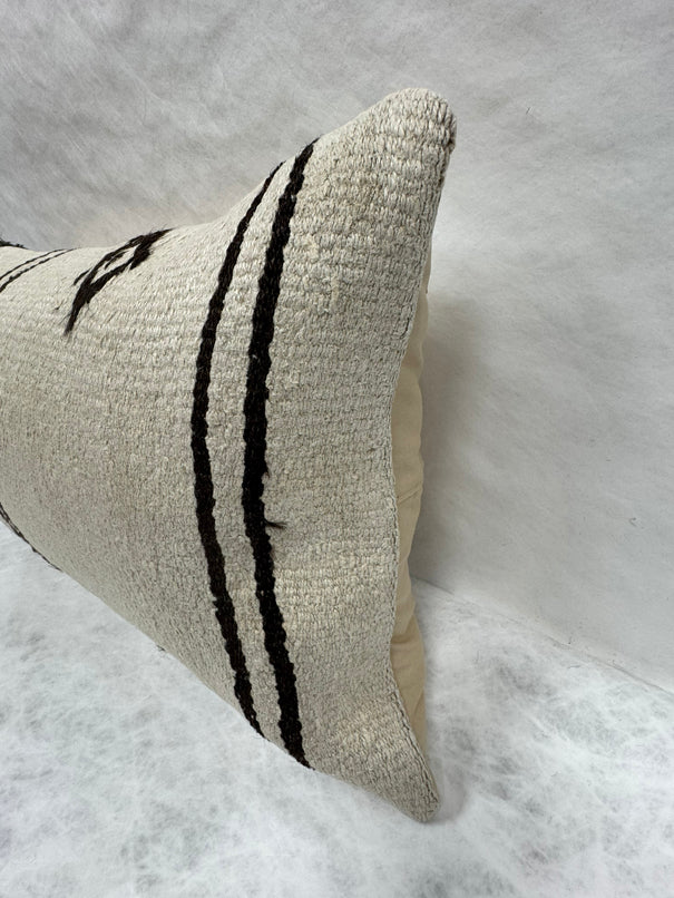 Turkish Hemp Pillow Cushion Natural Beige Black Pillow Cushion Cover 16" x 24" #30086