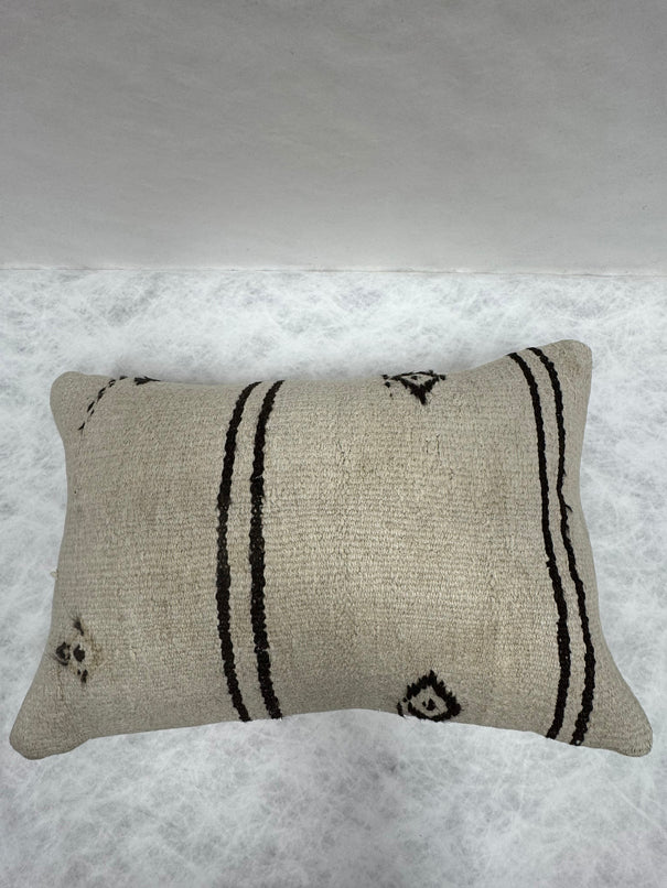 Turkish Hemp Pillow Cushion Natural Beige Black Pillow Cushion Cover 16" x 24" #30086