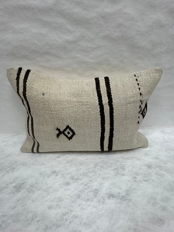 Turkish Hemp Pillow Cushion Natural Beige Black Pillow Cushion Cover 16" x 24" #30087