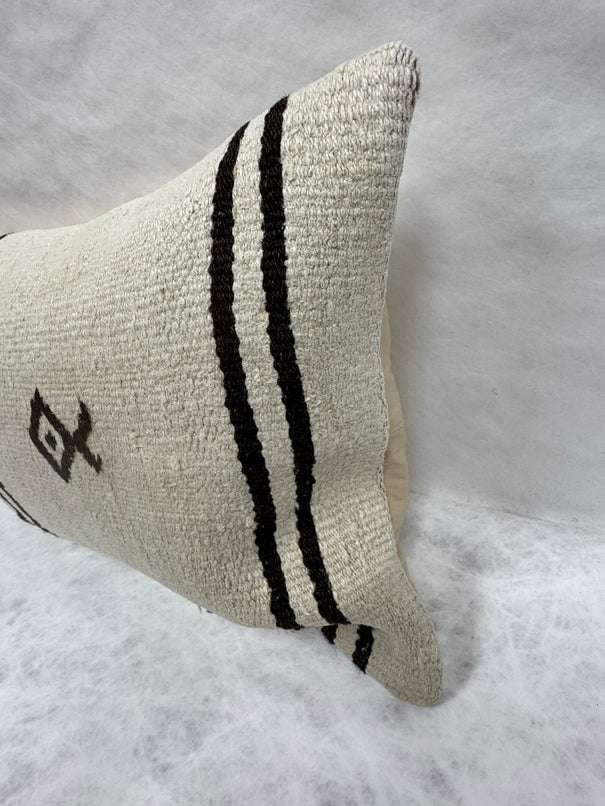 Turkish Hemp Pillow Cushion Natural Beige Black Pillow Cushion Cover 16" x 24" #30087