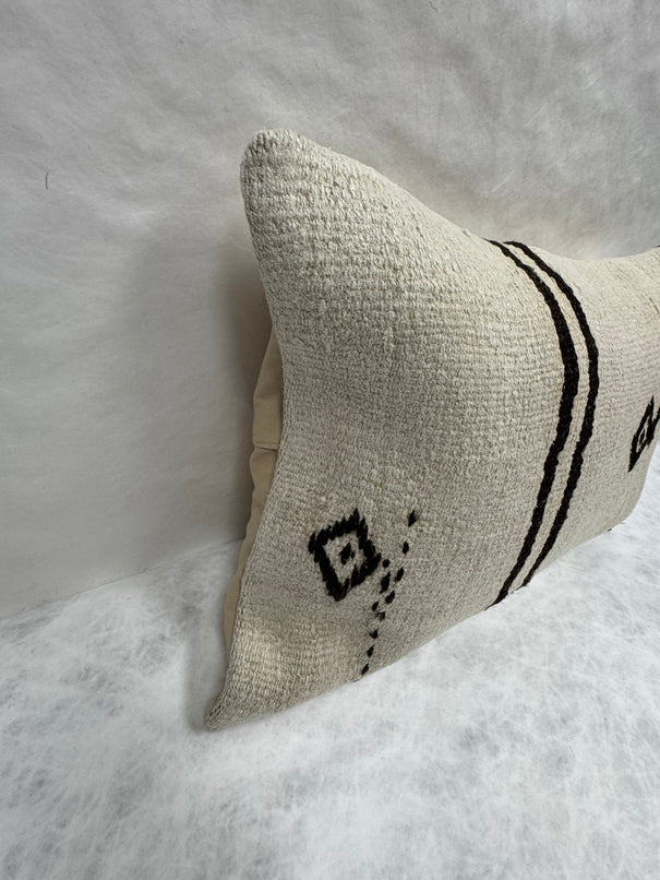 Turkish Hemp Pillow Cushion Natural Beige Black Pillow Cushion Cover 16" x 24" #30087