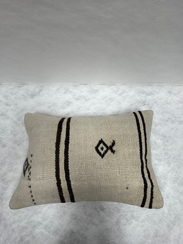 Turkish Hemp Pillow Cushion Natural Beige Black Pillow Cushion Cover 16" x 24" #30087