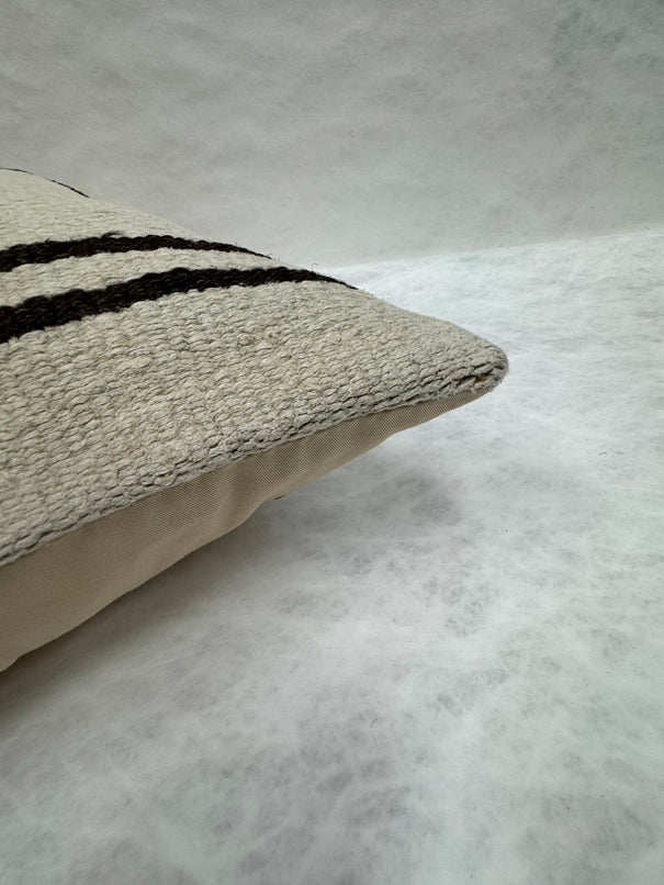 Turkish Hemp Pillow Cushion Natural Beige Black Pillow Cushion Cover 16" x 24" #30087