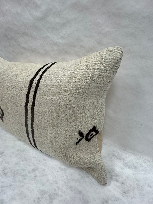 Turkish Hemp Pillow Cushion Natural Beige Black Pillow Cushion Cover 16" x 24" #30107