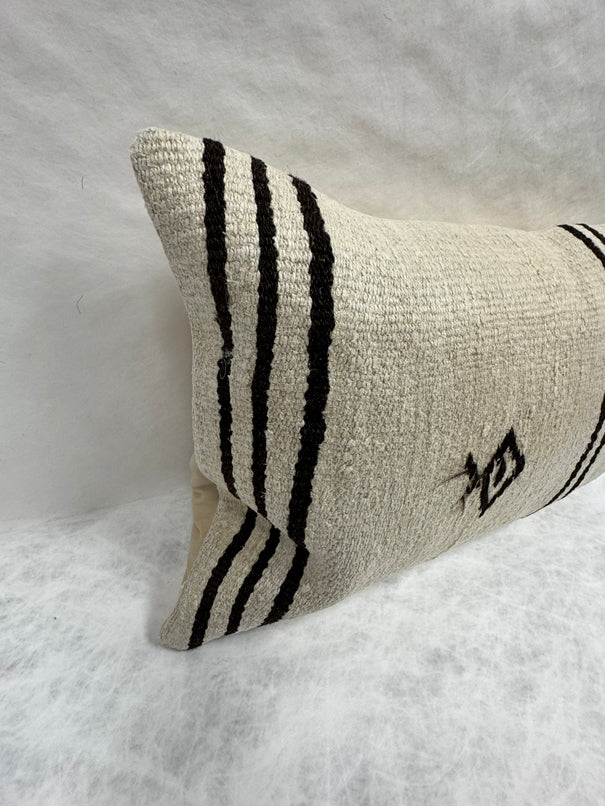 Turkish Hemp Pillow Cushion Natural Beige Black Pillow Cushion Cover 16" x 24" #30107