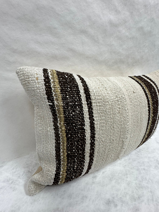 Turkish Hemp Pillow Cushion Natural Beige Black Pillow Cushion Cover 16" x 24" #30102
