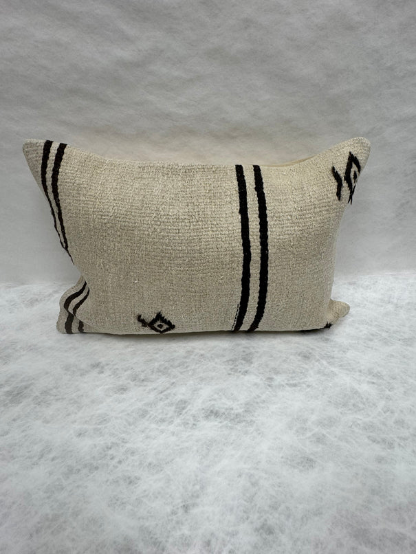 Turkish Hemp Pillow Cushion Natural Beige Black Pillow Cushion Cover 16" x 24" #30067