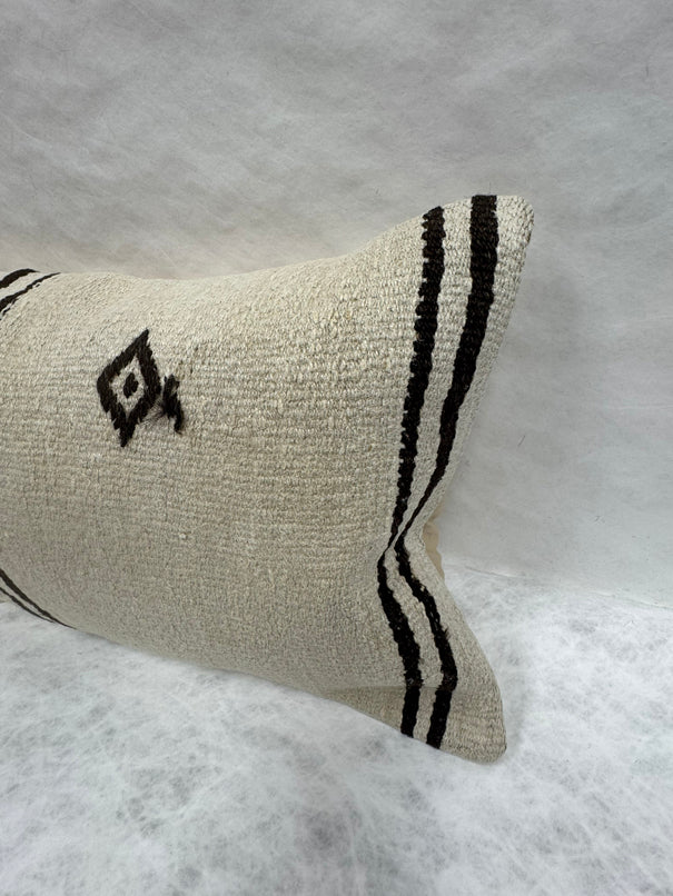 Turkish Hemp Pillow Cushion Natural Beige Black Pillow Cushion Cover 16" x 24" #30067