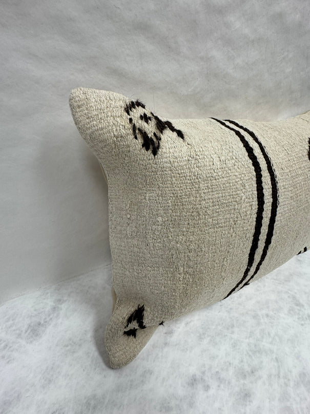 Turkish Hemp Pillow Cushion Natural Beige Black Pillow Cushion Cover 16" x 24" #30067