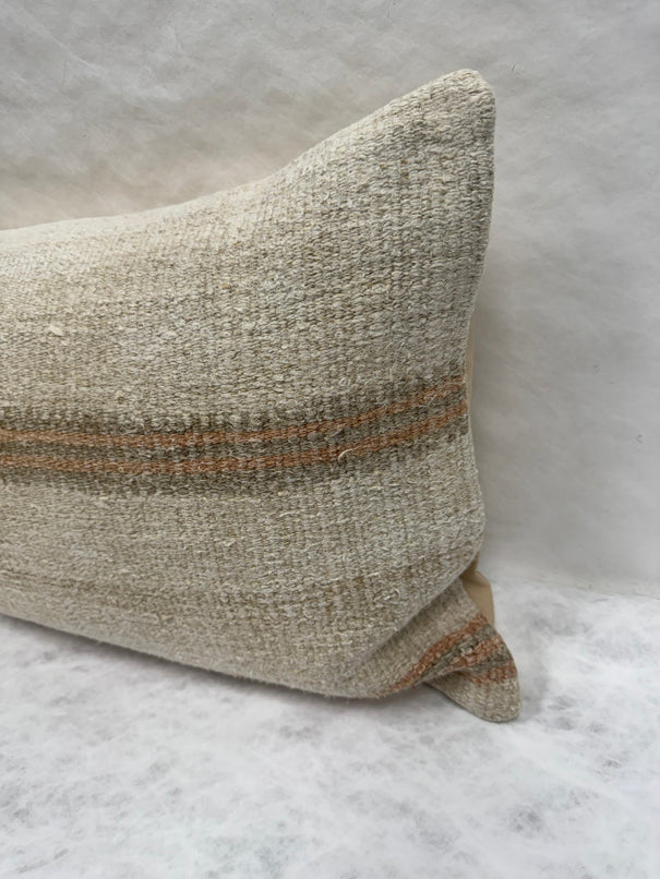 Turkish Hemp Pillow Cushion Natural Beige Rust Pillow Cushion Cover 16" x 24" #30059