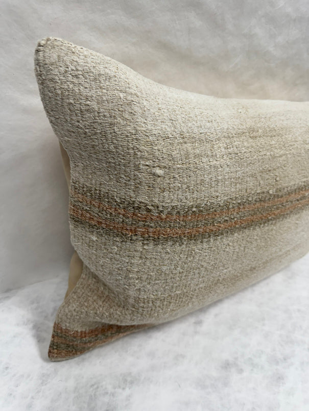 Turkish Hemp Pillow Cushion Natural Beige Rust Pillow Cushion Cover 16" x 24" #30059