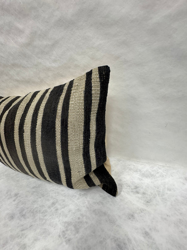 Turkish Hemp Pillow Cushion Natural Beige Black Pillow Cushion Cover 16" x 24" #30060