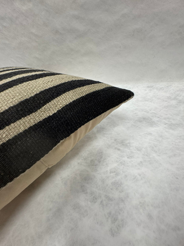 Turkish Hemp Pillow Cushion Natural Beige Black Pillow Cushion Cover 16" x 24" #30060