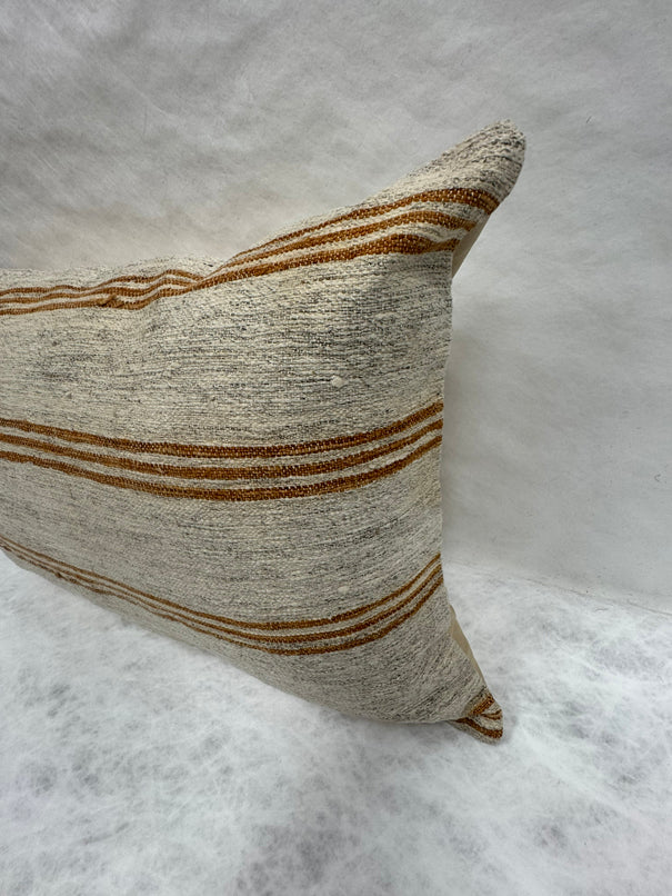 Turkish Hemp Pillow Cushion Natural Beige Rusty Brown Pillow Cushion Cover 16" x 24" #30074