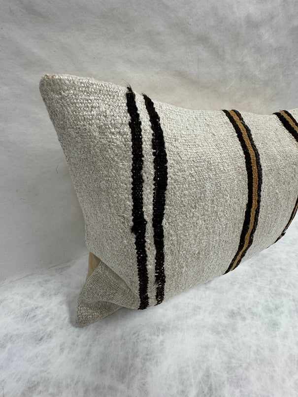 Turkish Hemp Pillow Cushion Natural Beige Black Pillow Cushion Cover 16" x 24" #30075