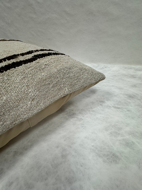 Turkish Hemp Pillow Cushion Natural Beige Black Pillow Cushion Cover 16" x 24" #30075