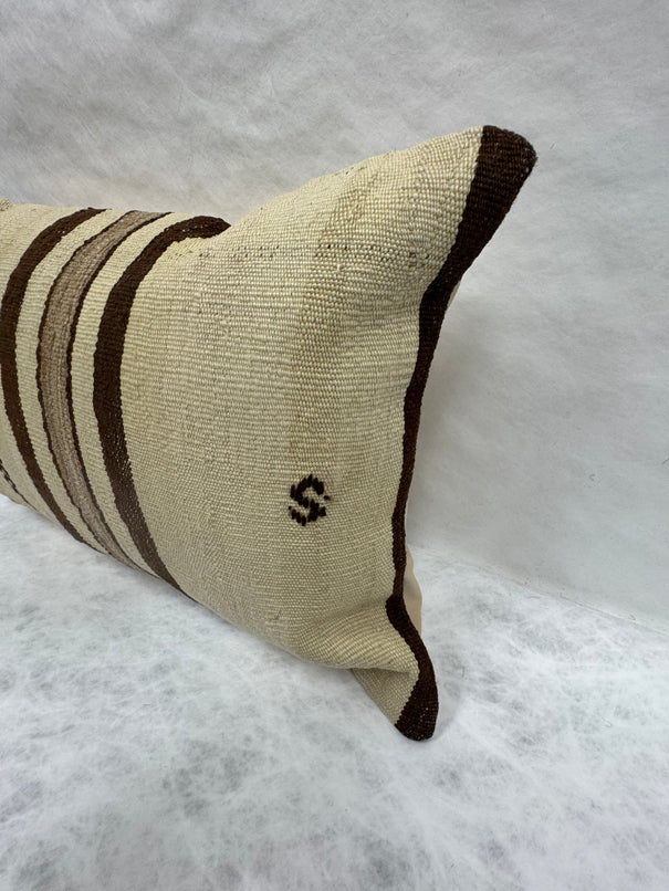 Turkish Hemp Pillow Cushion Natural Beige Dark Brown Pillow Cushion Cover 16" x 24" #30077