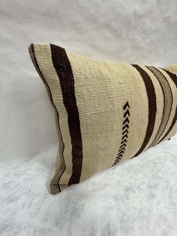 Turkish Hemp Pillow Cushion Natural Beige Dark Brown Pillow Cushion Cover 16" x 24" #30077