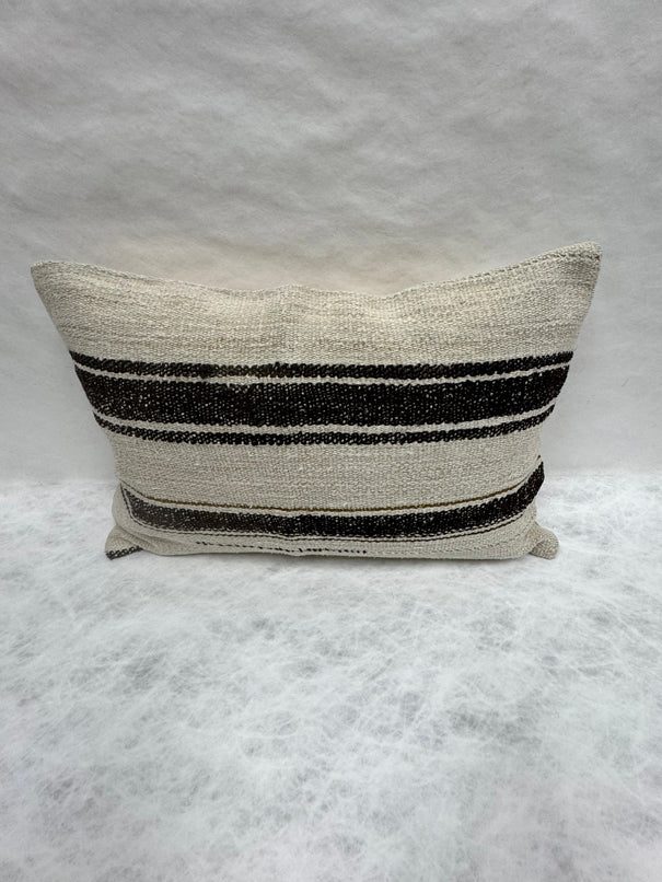 Turkish Hemp Pillow Cushion Natural Beige Black Pillow Cushion Cover 16" x 24" #30210