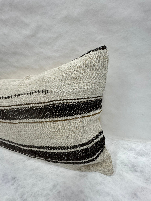 Turkish Hemp Pillow Cushion Natural Beige Black Pillow Cushion Cover 16" x 24" #30210